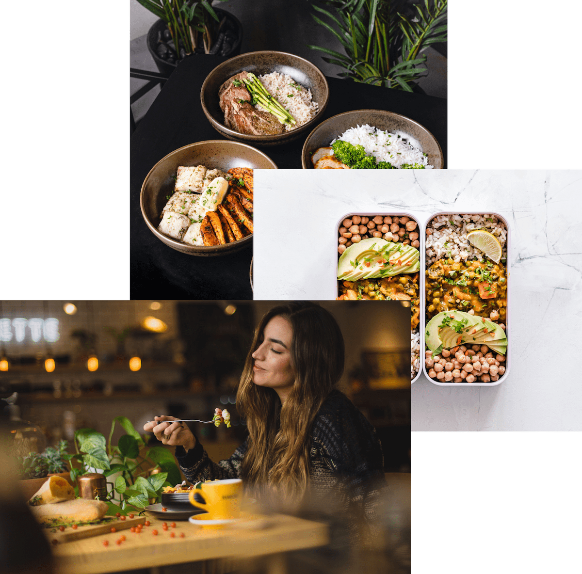 Women enjoying food, meals in storage container and food bowls on a table